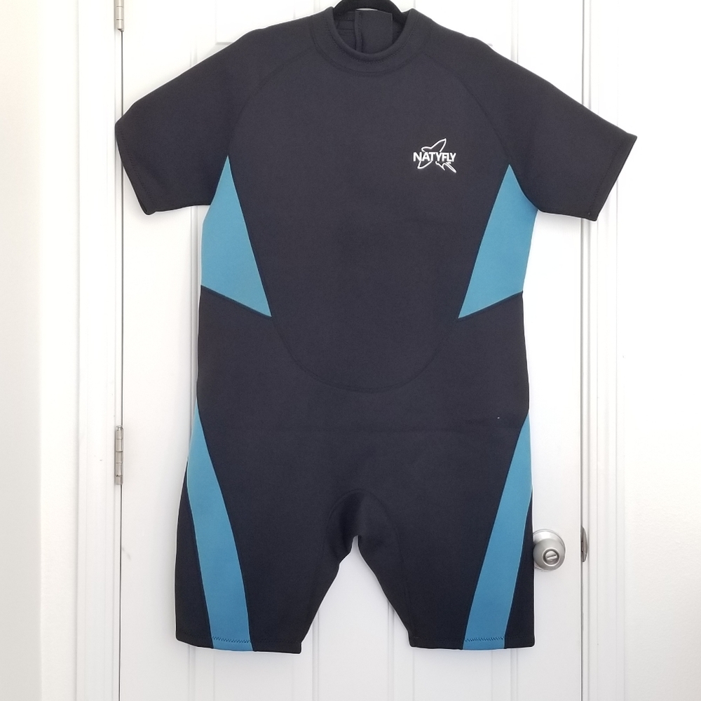 Natfly short-sleeved blue black men's wetsuit surfing swimwear size 5XL
